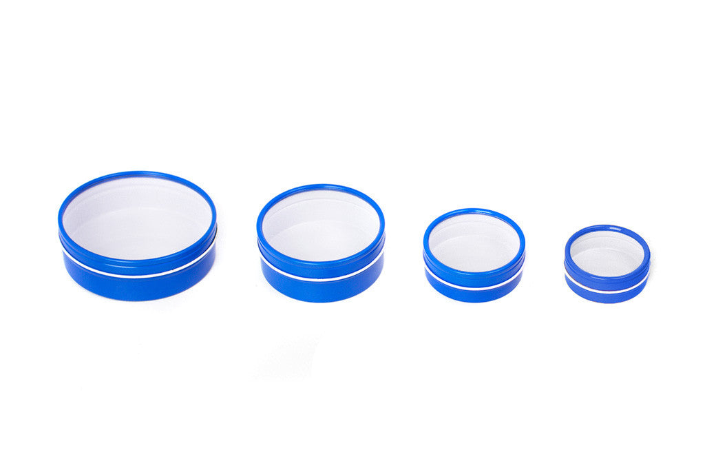 Blue Shallow Round Rust Resistant Colored Steel Window Tins - Mimi Pack