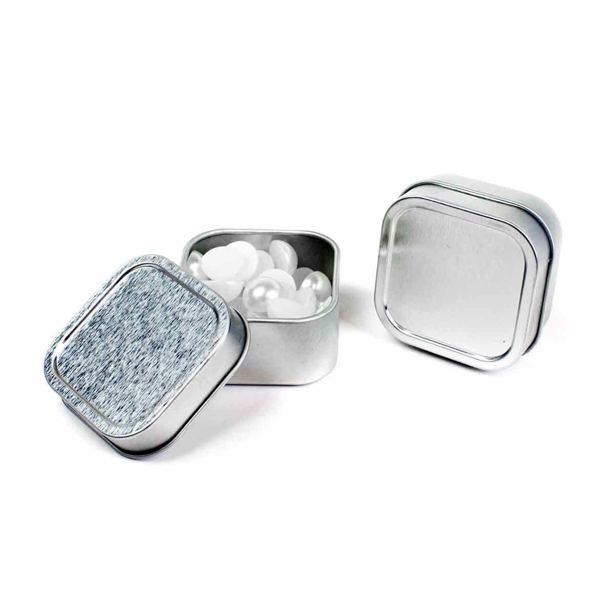 Silver Square Cube Shallow Seamless Solid Top Slip Lid Tin Metal Tin Containers