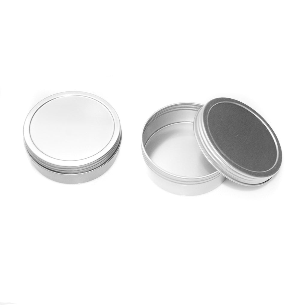 Silver Shallow Round Screw Top Tin Containers